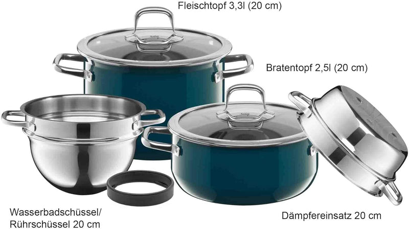 Silit Compact Topfset Induktion 4-teilig, Kochtopf Set mit Glasdeckel, Silargan Funktionskeramik, In