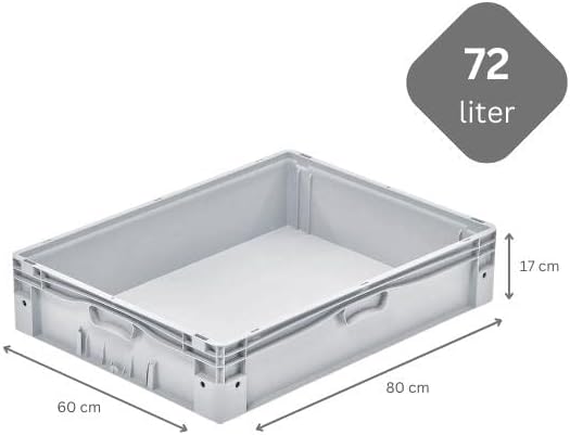 SparSet 2x Euro-Norm Grossbehälter | HxBxT 17x60x80cm | 72 Liter | Glatter Boden | Grau | Eurobehält