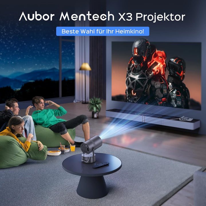 [Eingebauter Akku] Aubor Mentech Mini Beamer 4K Heimkino, Mini Projektor, Beamer WiFi6 und BT5.2 mit