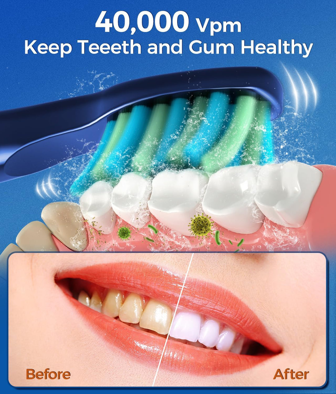 Demita Elektrische Zahnbürste, Schallzahnbürsten mit 8 Bürstenköpfen 40000 VPM 5 Modi, Schallzahnbür