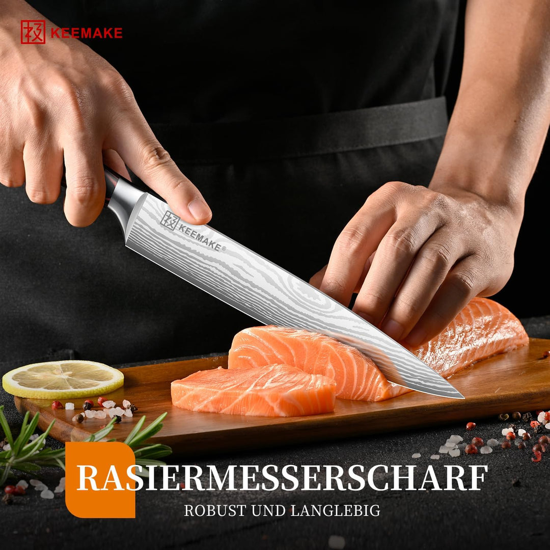 KEEMAKE Küchenmesser Fleischmesser Extrem Scharf, 20cm Profi Kochmesser aus Edelstahl mit Klingensch