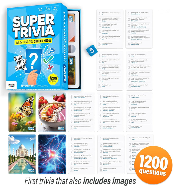 Super Trivia - English - Spiele für Erwachsene mit 1200 Fragen - Lustiges Brettspiel mit Quizkarten