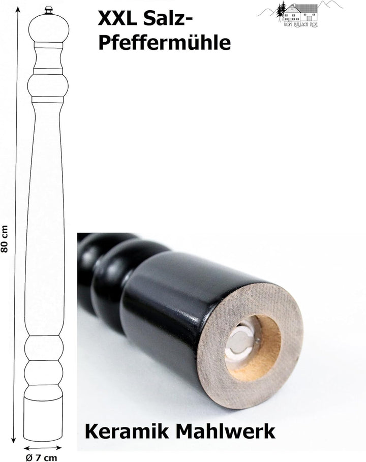 2er Set Salz Pfeffermühle XXL 80 cm aus Holz schwarz lackiert Gewürzmühle mit Keramikmahlwerk