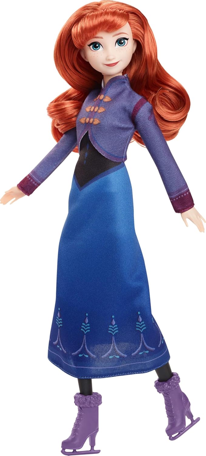 Disney Die Eiskönigin Anna-Modepuppe mit Zubehör, Eisläuferin-Look mit abnehmbarem Kleid und abnehmb