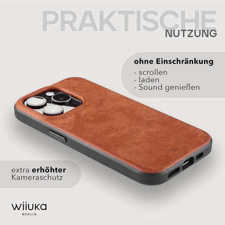 WIIUKA Hülle für iPhone 15 Pro Max, Leder aus Deutschland, Lederhülle extra Dünn, Premium Handyhülle
