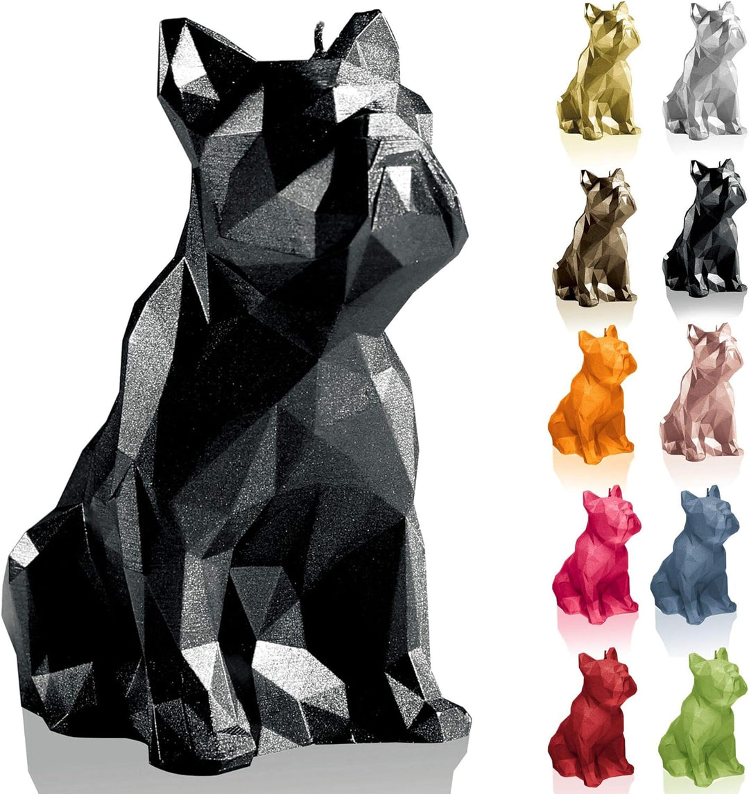 Candellana Kerze Bulldogge Low Poly Schwarz Metallisch | Handgemacht in der EU, 13 x 7,5 x 15 cm, 59