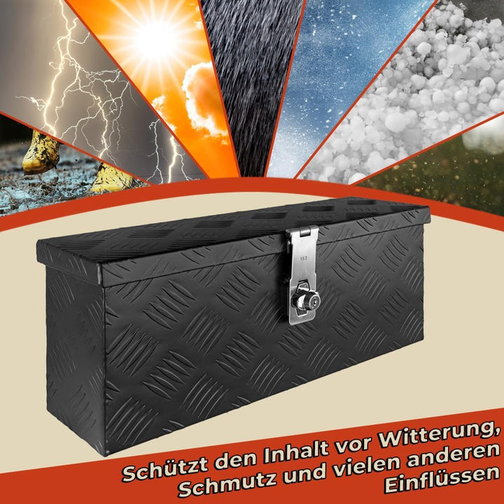 Trucky Truckbox aus Aluminium, in Schwarz, Abschliessbar, Robustes Riffelblech, Für Werkstatt, Auto,