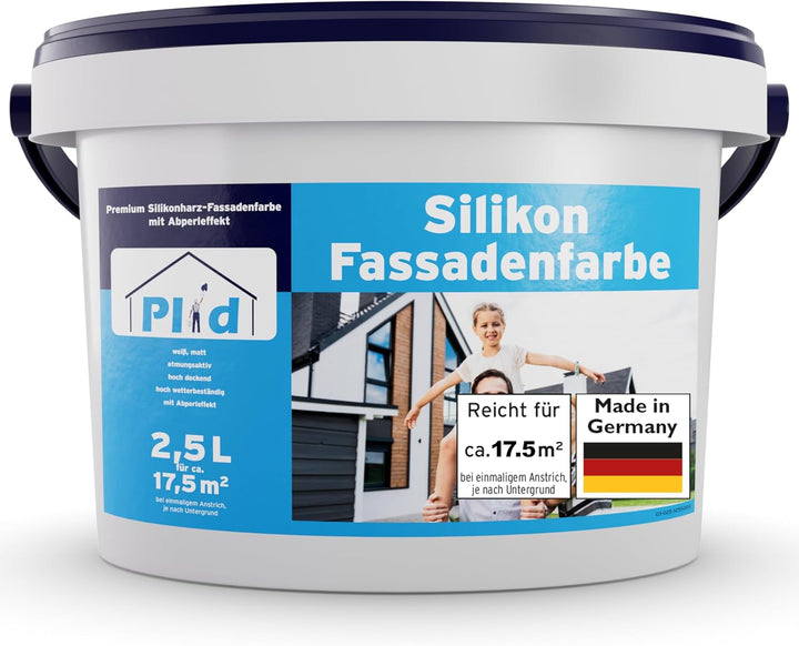 Plid® Silikon Fassadenfarbe Weiss Aussen matt 2,5L - für Beton, Mauerwerk, Kellerwand, Fassade & Soc