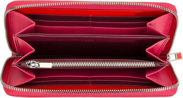 DUDU Grosse Bunte Damenbrieftasche RFID in echtem Leder mit Rundum - Reissverschluss Himbeere, Himbe