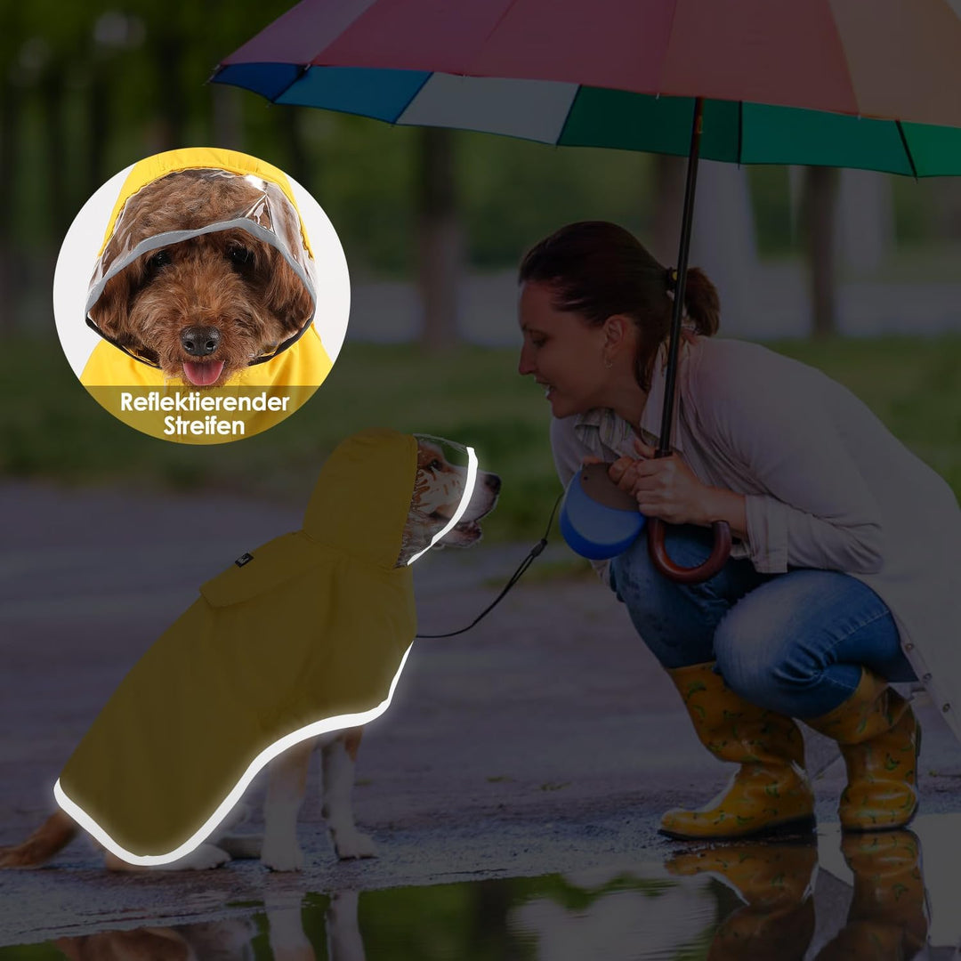 Wasserdichter Hunderegenmantel, Regenmantel für Grosse Hunde mit Kapuze und weichem Futter, Verstell