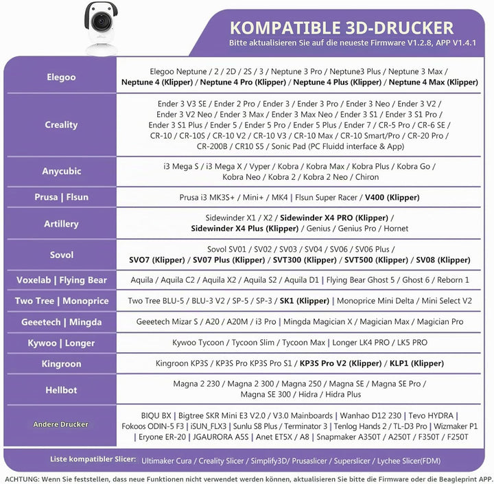 Mintion Beagle-Kamera für 3D-Drucker, 1080P, Plug-and-Play mit Überwachen und steuern Sie 3D-Drucker