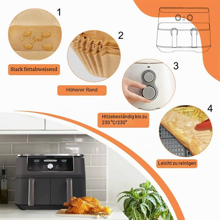 YQL Backpapier für Heissluftfritteuse, 150 Stück Airfryer Backpapier für Ninja AF300EU/ AF400EU/ AF4