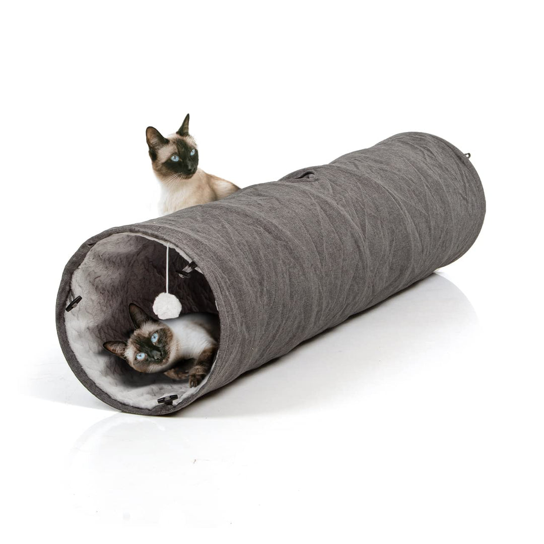 CanadianCat Company | XXL Spieltunnel für Katzen mit Kuschelfell | grau | ca. 35 x 150 cm - Variable