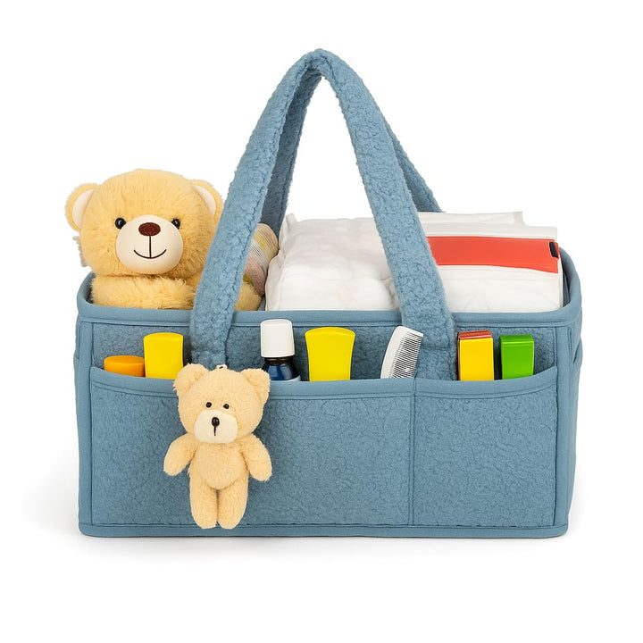 Baby-Windel-Organizer mit Teddy, grosser Windel-Aufbewahrungskorb mit Griffen und Fächern, Filz, Kin
