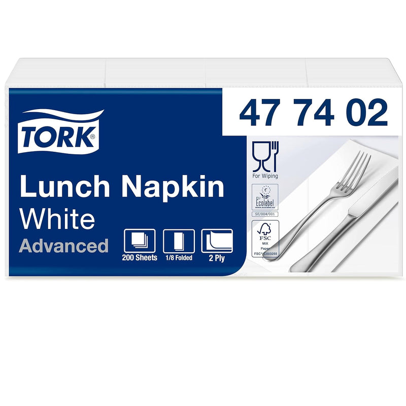 Tork 477402 weisse Lunchservietten 1/8 gefaltet / 2-lagige, vorgefaltete Papierservietten für Snacks