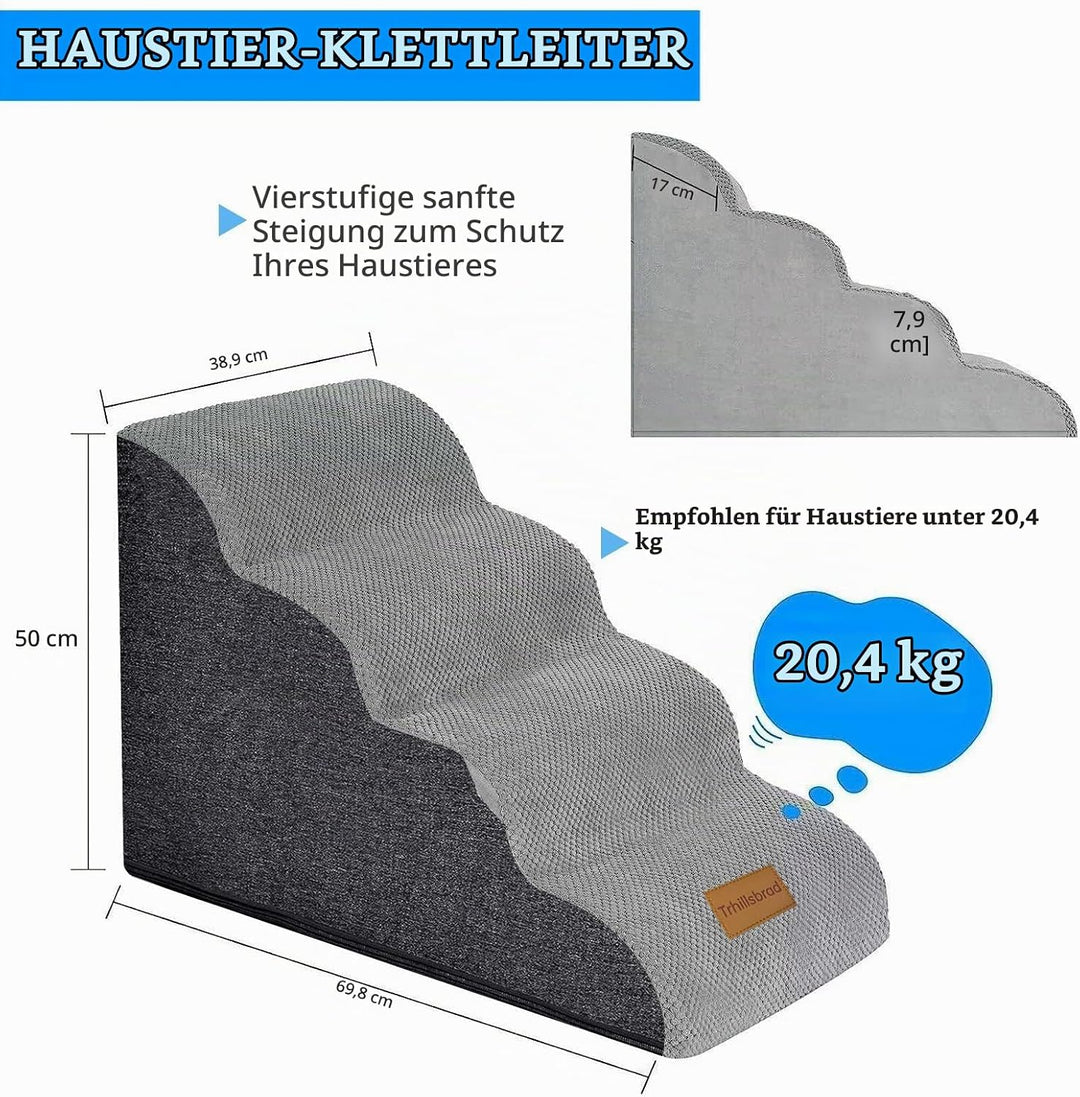 Breiter Hundetreppe 4 Stufen 50cm hoch für Kleine Hunde, Hochdichtem Schaumstoff Haustiertreppe, Was
