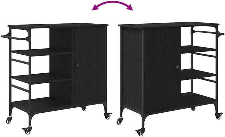 vidaXL Küchentrolley Schwarz Eichen-Optik 87,5 x 39 x 84,5 cm, Moderner rechteckiger Küchentrolley,
