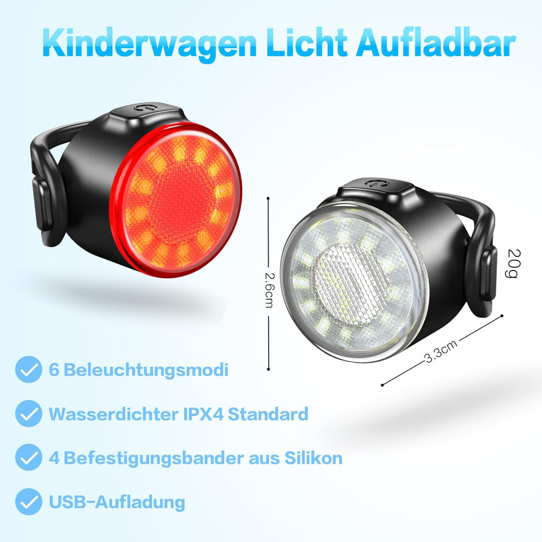 Mucek 2 Stück Kinderwagen Licht, Kinderwagen Beleuchtung, Kinderwagenlichter LED mit weissem rotem L