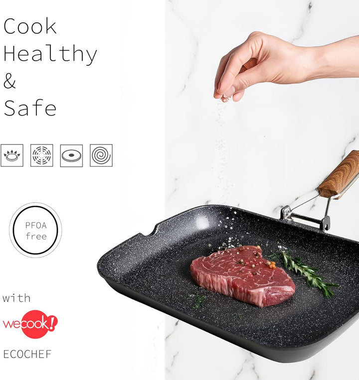 WECOOK! Ecochef Titan Grillpfann Induktion Glatter, 34 x 24 cm, Antihaftbeschichtung QUANTANIUM Ökol