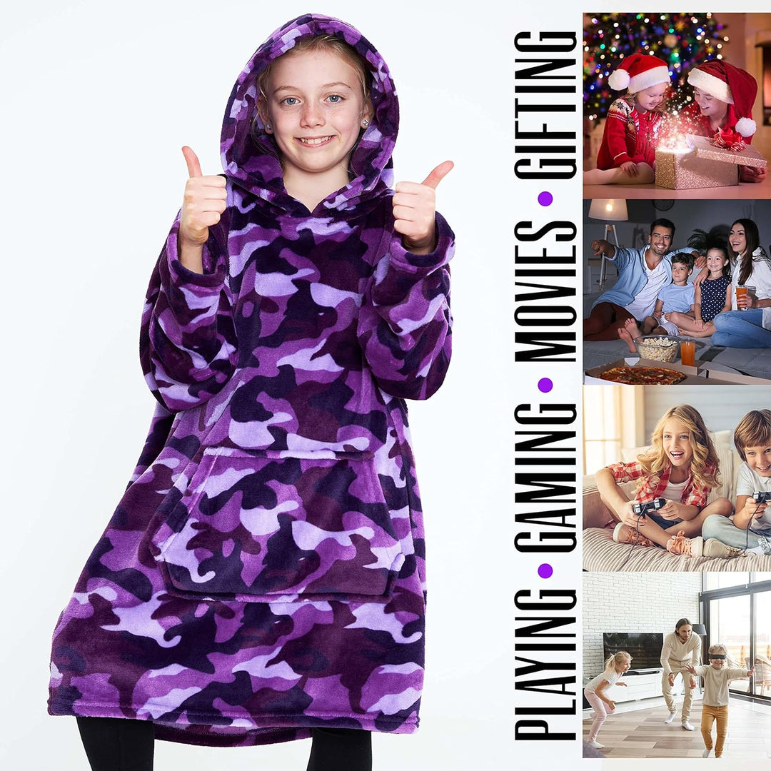 CityComfort Decke Hoodie Kinder Fleece Übergrösse Kapuzenpullover Mädchen Einheitsgrösse Lila Tarnfa