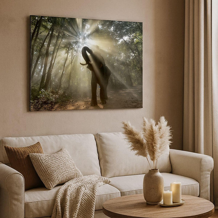 Bilder auf Leinwand 100x70cm Leinwandbild mit Rahmen Elefant Dschungel Gross Wanddeko Bild Schlafzim