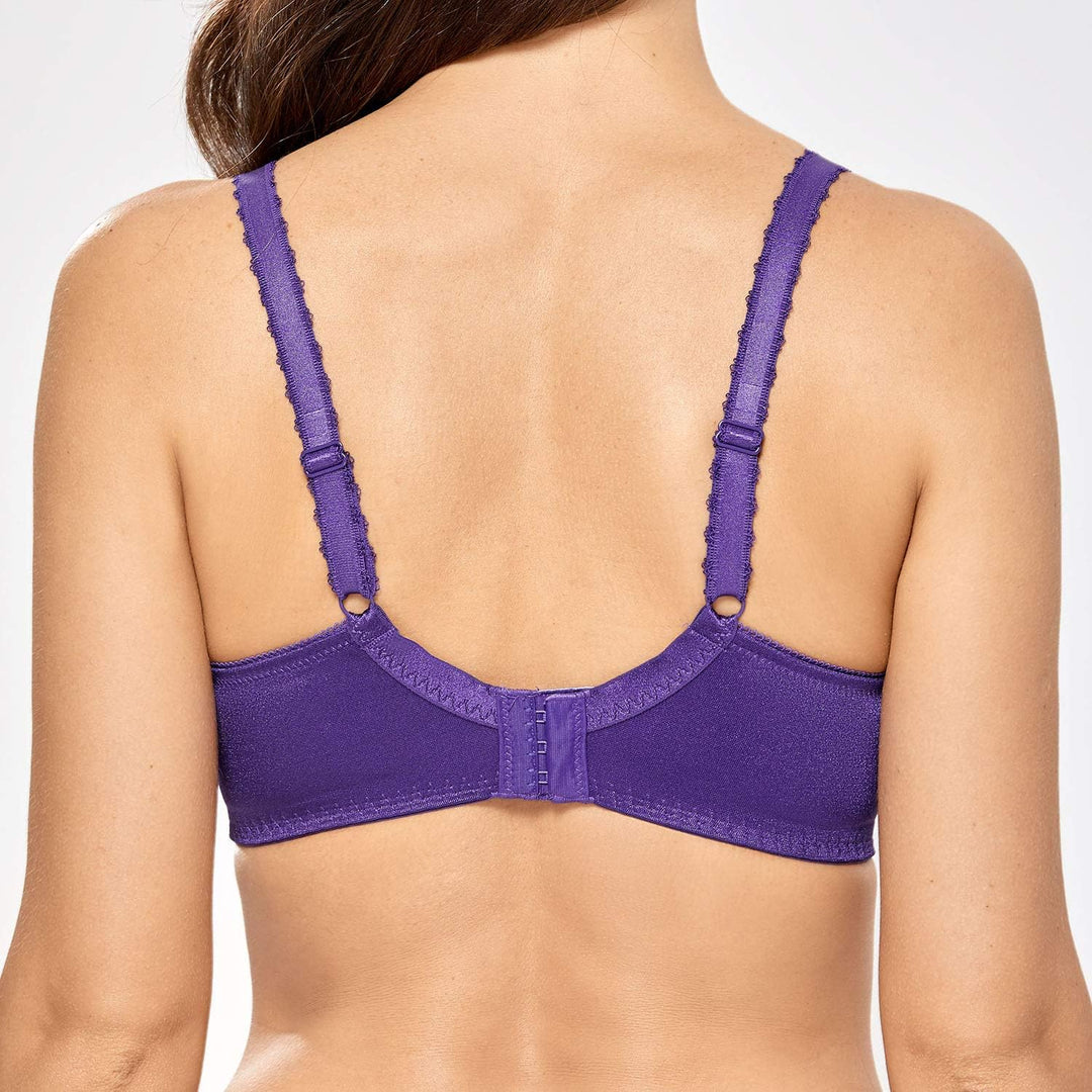 DELIMIRA Damen Minimizer BH ohne Einlagen mit Spitze mit Bügel Grosse Grössen 90H Dunkel-lila, 90H D