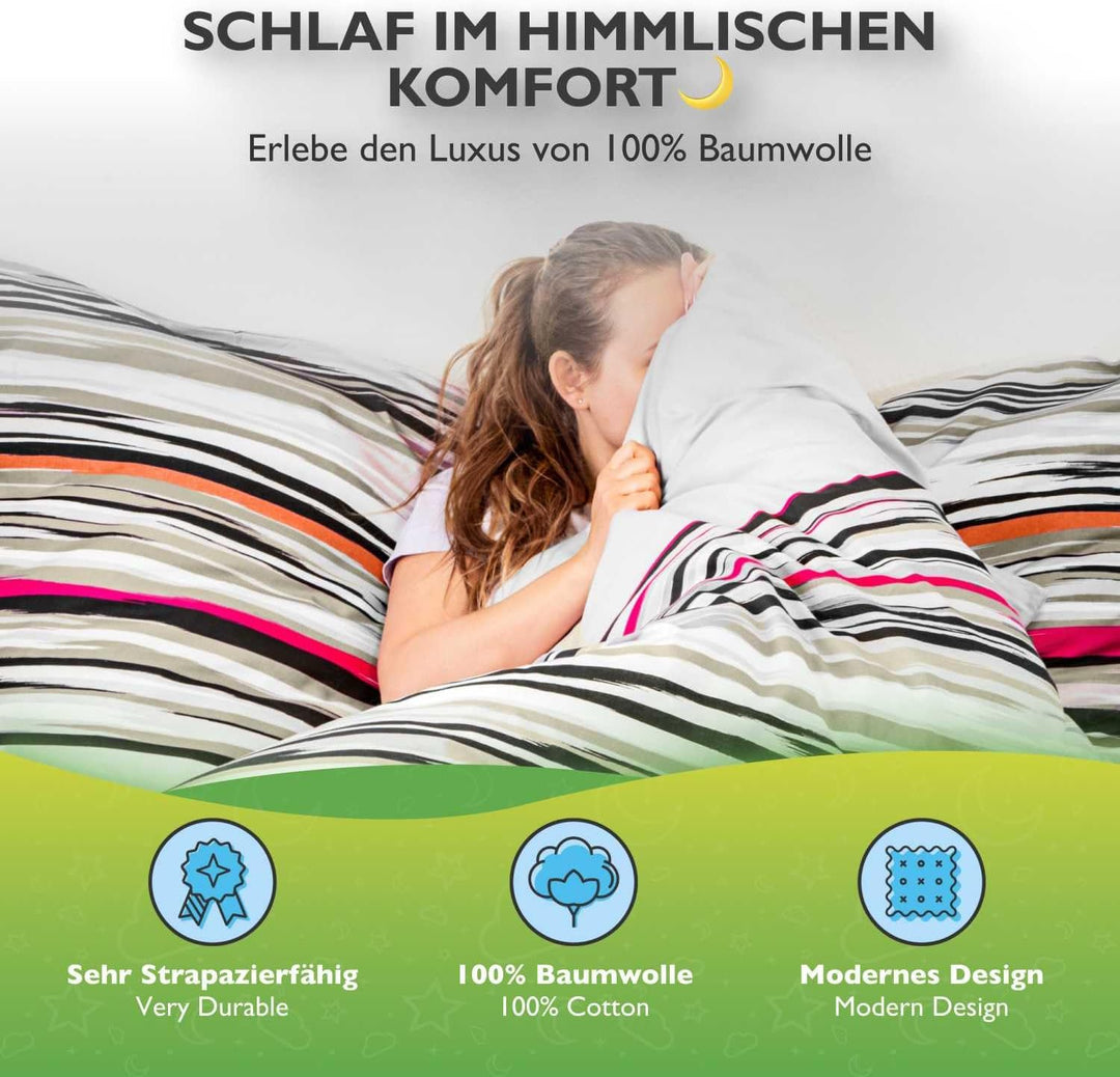 ETÉREA Renforcé Bettwäsche 200x200cm + 2X 50x75cm - 100% Baumwolle Bettbezug Jeanine natürlich weich