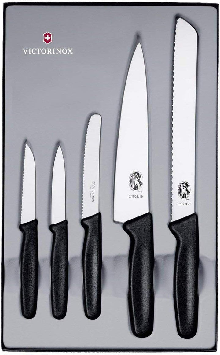 Victorinox Swiss Classic Küchengarnitur 5-teilig, Wellenschliff und gerader Schliff, schwarz, Single