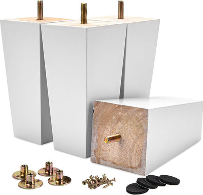 LA VANE 20cm Holz Tischbeine, 4 Stück Weiss Massivholz Pyramide Ersatz Möbelfüsse Möbelbeine mit vor
