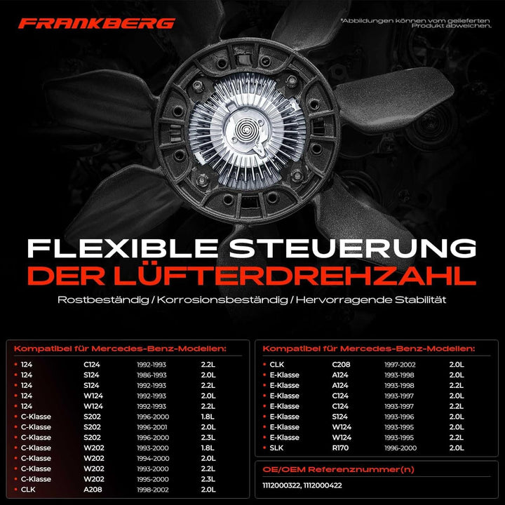 Frankberg Viscokupplung Kühlerlüfter für C-Klasse W202 S202 CLK C208 A208 Coupe C124 E-Klasse W124 A