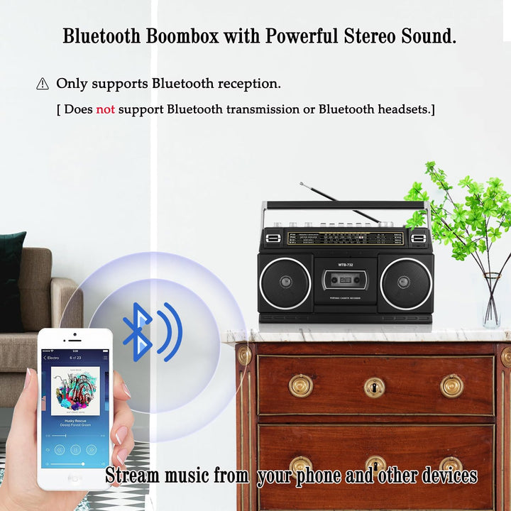 Retro-Classic-Portable-Boombox im 80er-Jahre-Stil mit Kassettenrecorder, AM/FM/SW1/SW2-Radio, Blueto