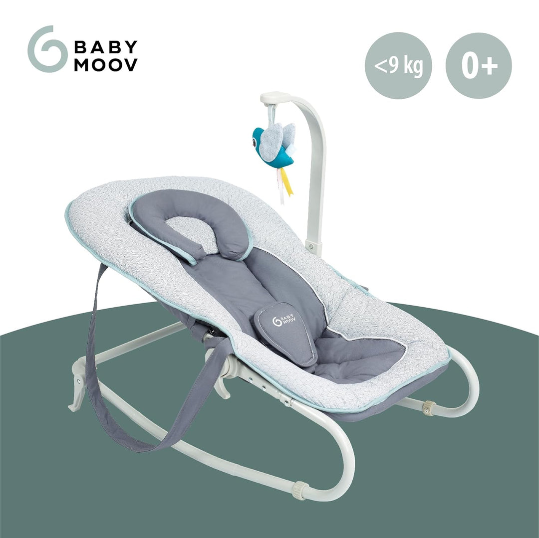Babymoov Babywippe Graphik blue, 5-fach verstellbare Rückenlehne, abnehmbarer Spielbogen, Blue
