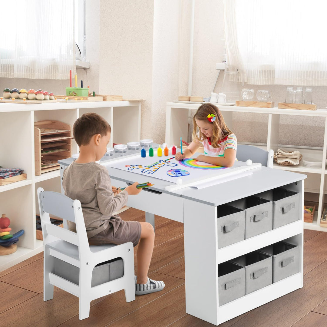 GRAVFORCE Kindertisch mit 2 Stühlen, Maltisch & Basteltisch Kinder mit anhebbarer Tischplatte, Spiel
