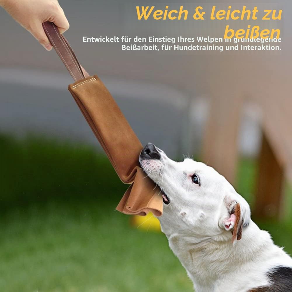 DONGKER Schlepperspielzeug für Hunde, 15,7 Zoll Leder Zerrspielzeug Hund, Interaktives Bissenzieher