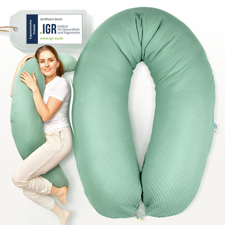 sei Design Stillkissen XXL Mikroperlen-Füllung mit Musselin-Bezug aus Baumwolle [100% Bio-Baumwolle