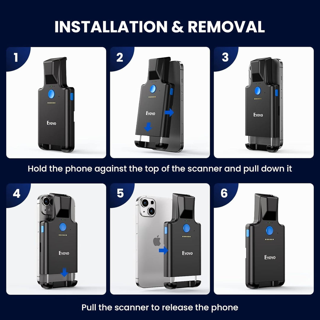 Eyoyo 2D Backclip Bluetooth Barcode Scanner, Barcodeleser für Handy mit Backclip, QR 1D Wireless Cod