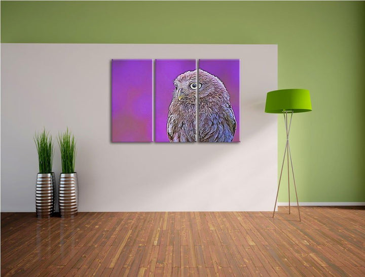 schöne junge Eule NewArt 3-Teiler Leinwandbild 120x80 Bild auf Leinwand, XXL riesige Bilder fertig g
