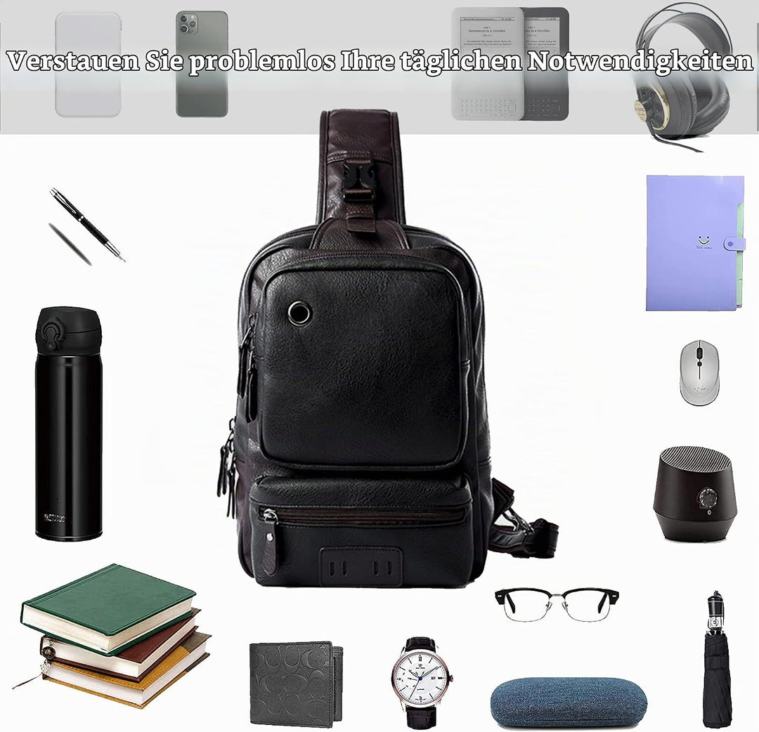 AONEGOLD Herren Brusttasche Vintage PU Leder Schultertasche Sling Chest Crossbody Bag Wasserdicht Le