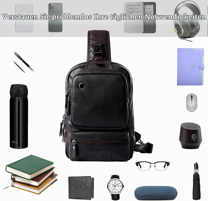 AONEGOLD Herren Brusttasche Vintage PU Leder Schultertasche Sling Chest Crossbody Bag Wasserdicht Le