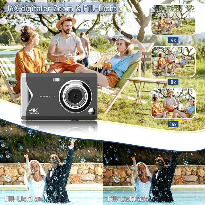 Digitalkamera, 48MP 1080P Full HD-Kamera, 32GB TF-Karte, 3,0-Zoll-Bildschirm, tragbare Kompaktkamera