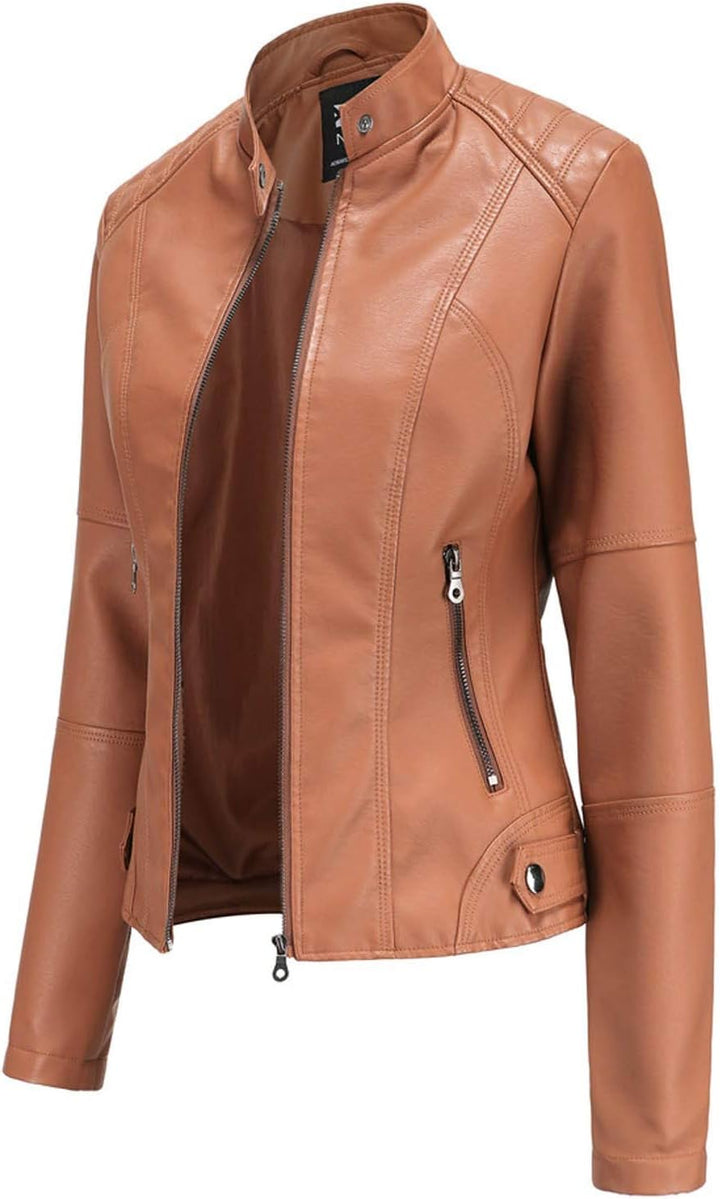 Lederimitat Jacke Damen & Lederjacke Schwarz Lang Braun Bomberjacke Motorradjacke Pu Leather Kurz Ou