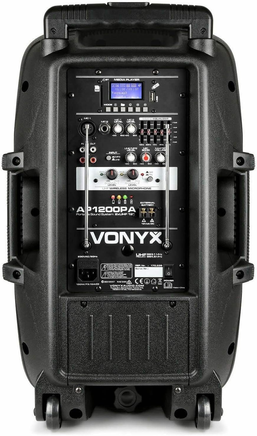 Vonyx AP1200PA - Mobile PA Anlage, Partybox Bluetooth mit Akku, 600 Watt Party Lautsprecher mit UHF-