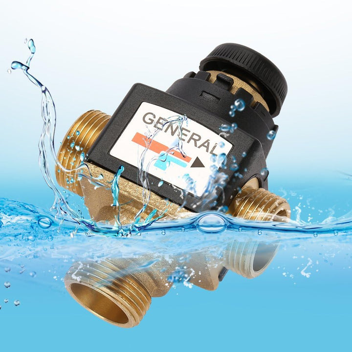 Fyearfly Thermostatisches Mischventil 3-Wege-DN20-Aussengewinde-Thermostat-Mischventil aus Messing f