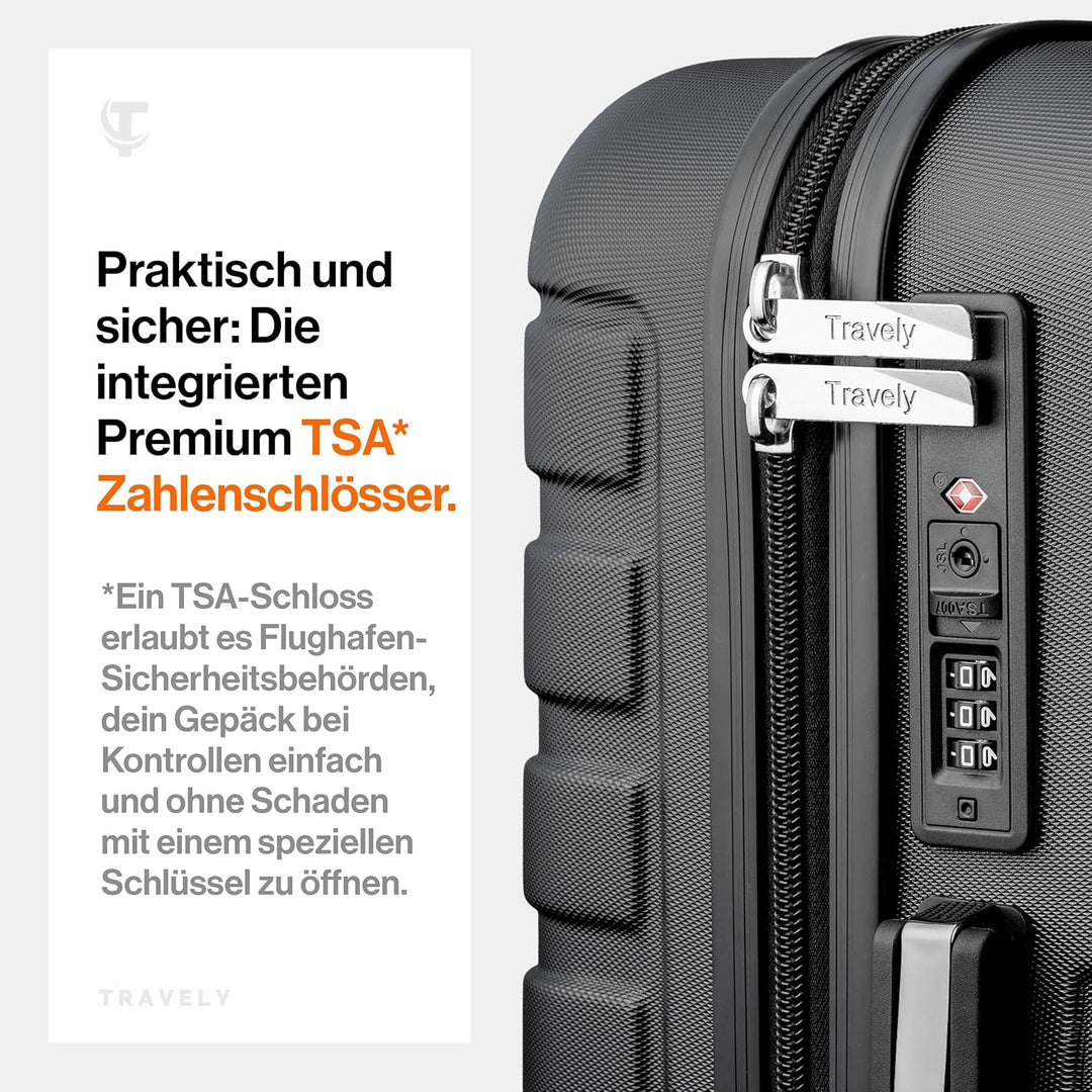 Travely Premium Koffer Set: 28", 24" & Handgepäck Koffer in einem Set. Mehr als 250L Volumen zusamme