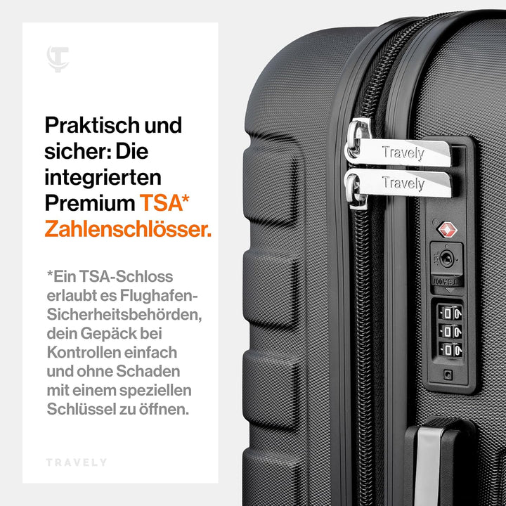 Travely Premium Koffer Set: 28", 24" & Handgepäck Koffer in einem Set. Mehr als 250L Volumen zusamme