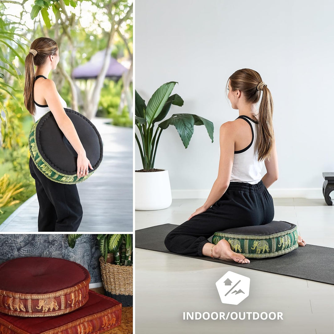 livasia Meditationskissen mit Thaiseide - Ø 45x15cm - Yogakissen mit Kapok, Pouf, Bodenkissen für Yo