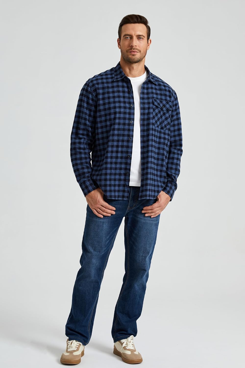 HISDERN Flanellhemd Herren Karierte Hemden Herren Langarm Button Down Baumwolle Holzfällerhemd Regul