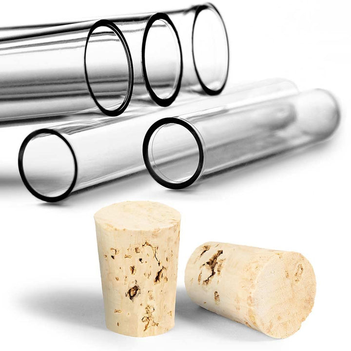 Tuuters 100x Kunststoff Reagenzgläser mit Korken (Naturkorken), Reagenzröhrchen (100 x Ø 21mm), 100