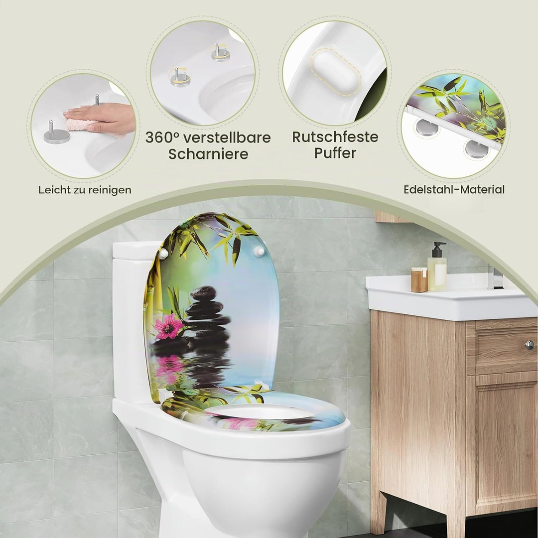 Toilettendeckel, WC Sitz mit Absenkautomatik, Klodeckel mit Schnellverschluss, 360° verstellbaren Sc