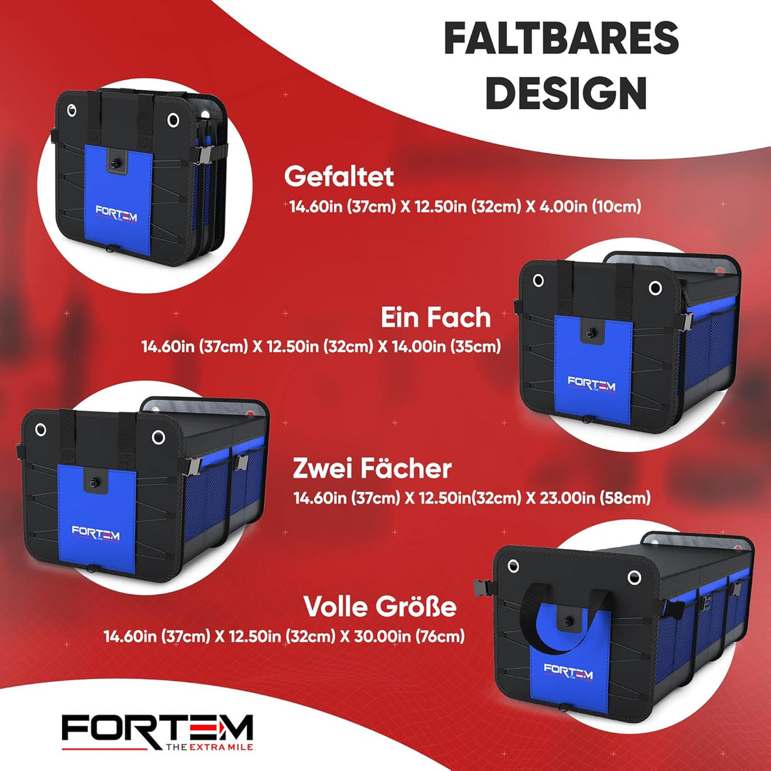 FORTEM Kofferraum Organizer, Kofferraumtasche, Zusammenklappbarer Auto Kofferraum mit Fächern, Rutsc